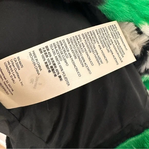 Maeve by Anthropologie Faux Fur Coat Green Black Multi Hearts Sz Medium NWT - Picture 7 of 16